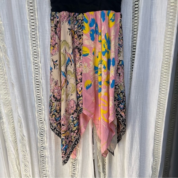 Vintage y2k Betsey Johnson Silk Mixed Print Handkerchief Midi Dress Size 4 - Picture 6 of 12